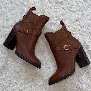 Coach Saddle Brown Jackson Bootie Boots Pull On Cognac Brown Size-8